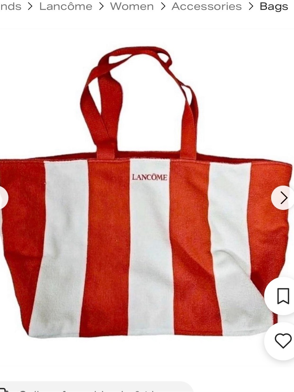 Lancome Red & White Striped Canvas Tote Bag